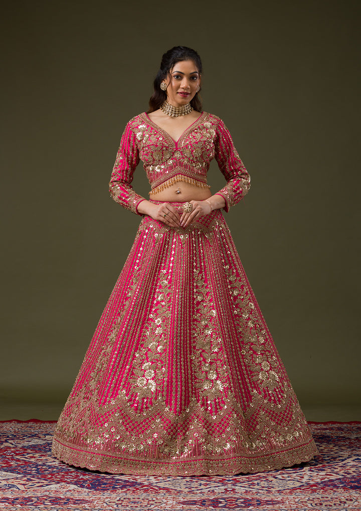 Rani Pink Zariwork Raw Silk Readymade Lehenga