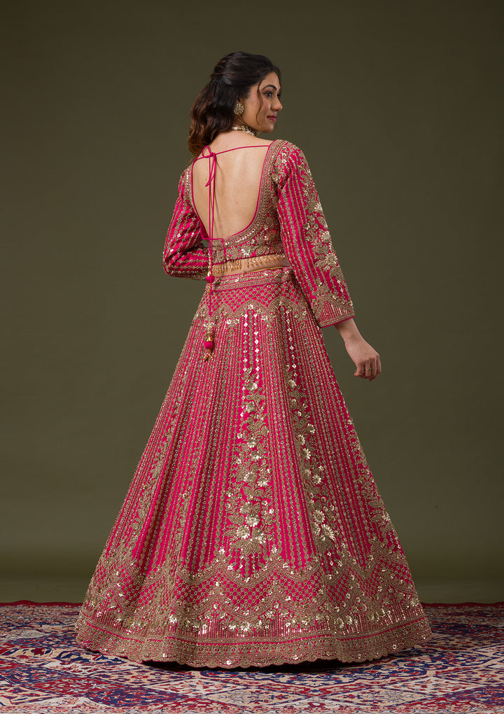 Rani Pink Zariwork Raw Silk Readymade Lehenga