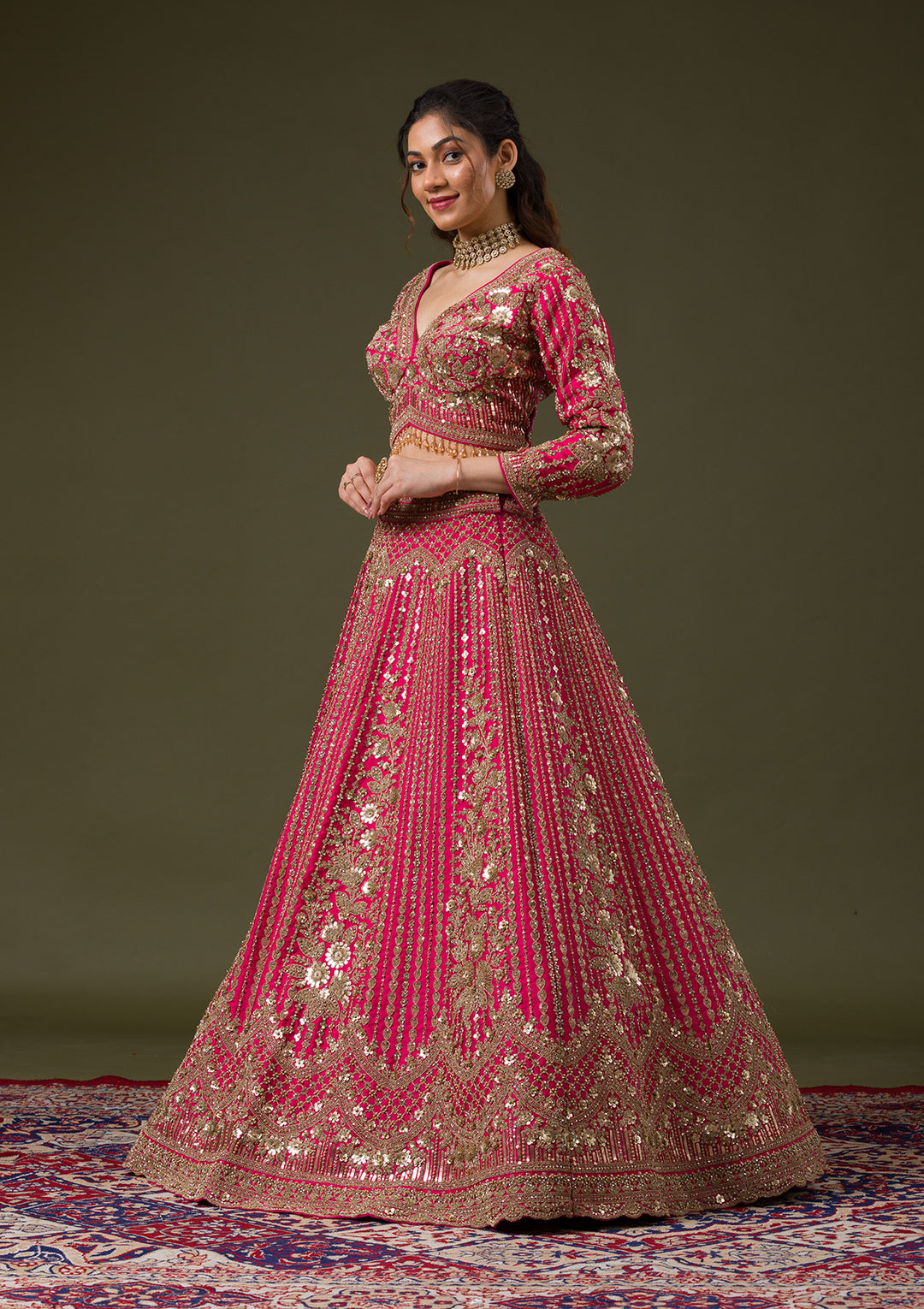Rani Pink Zariwork Raw Silk Readymade Lehenga