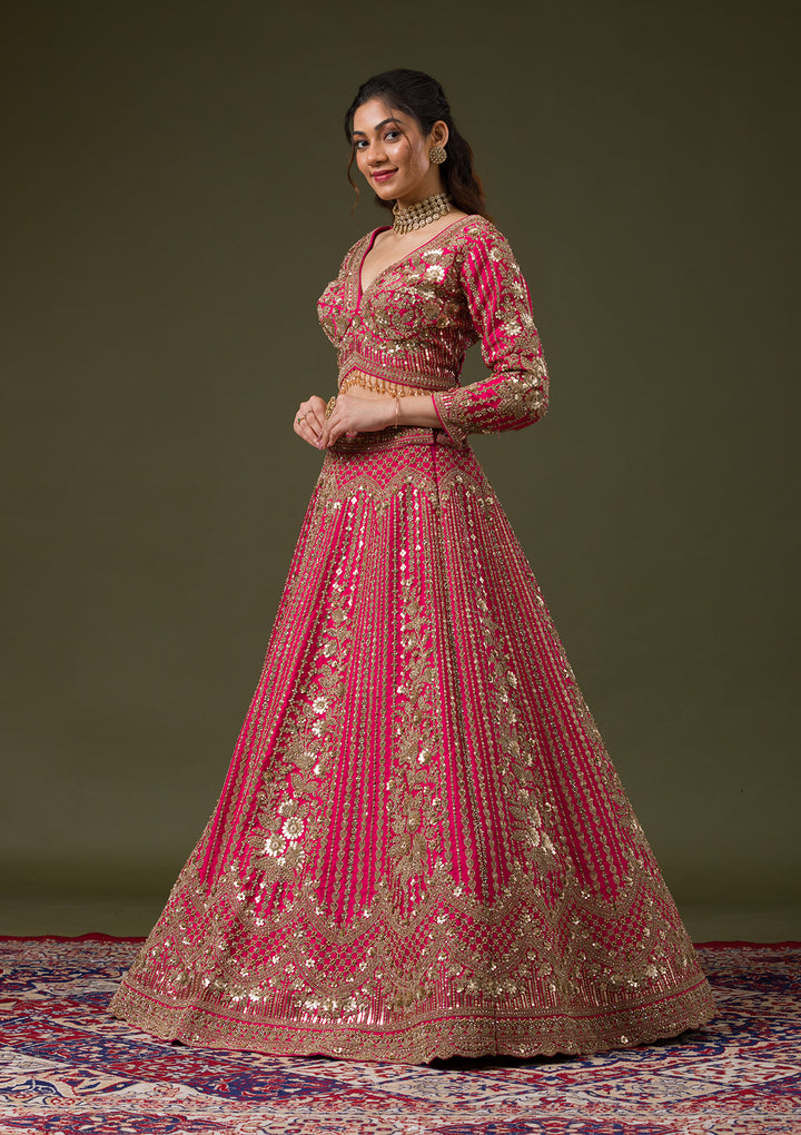 Rani Pink Zariwork Raw Silk Readymade Lehenga