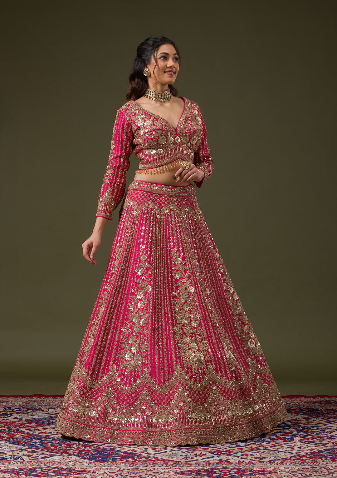Rani Pink Zariwork Raw Silk Readymade Lehenga