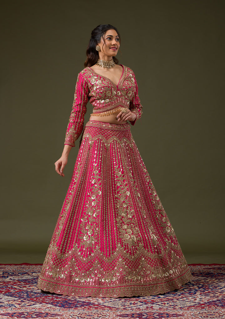 Rani Pink Zariwork Raw Silk Readymade Lehenga