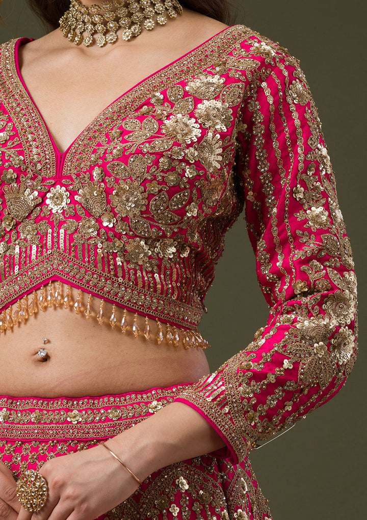 Rani Pink Zariwork Raw Silk Readymade Lehenga