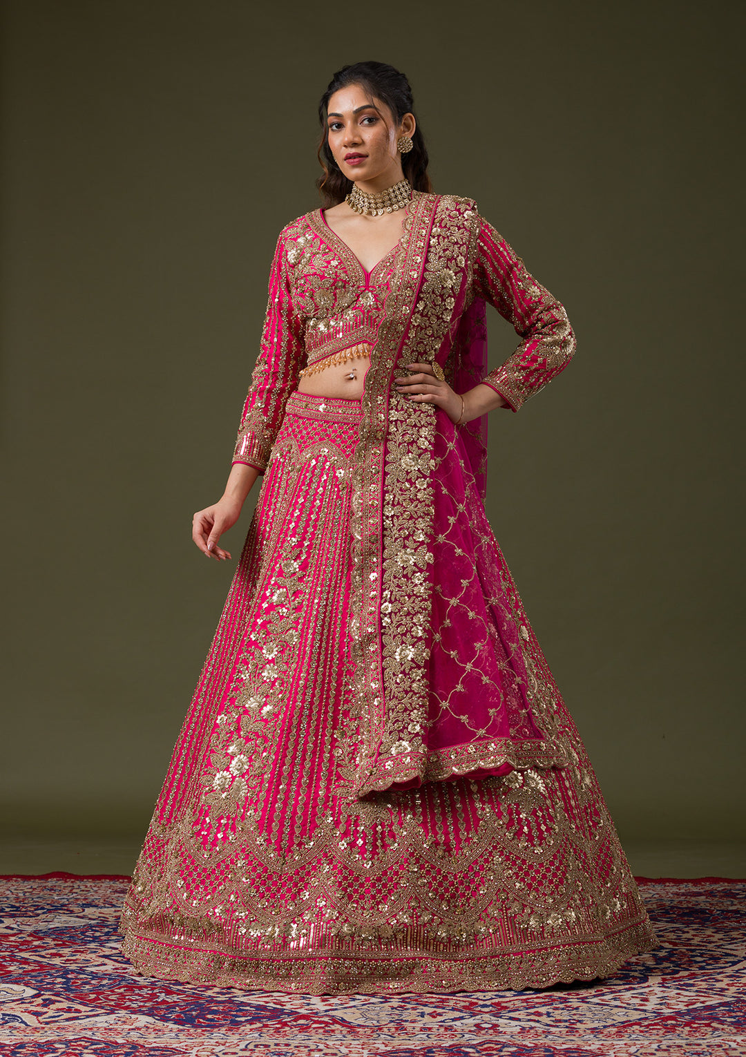 Rani Pink Zariwork Raw Silk Readymade Lehenga