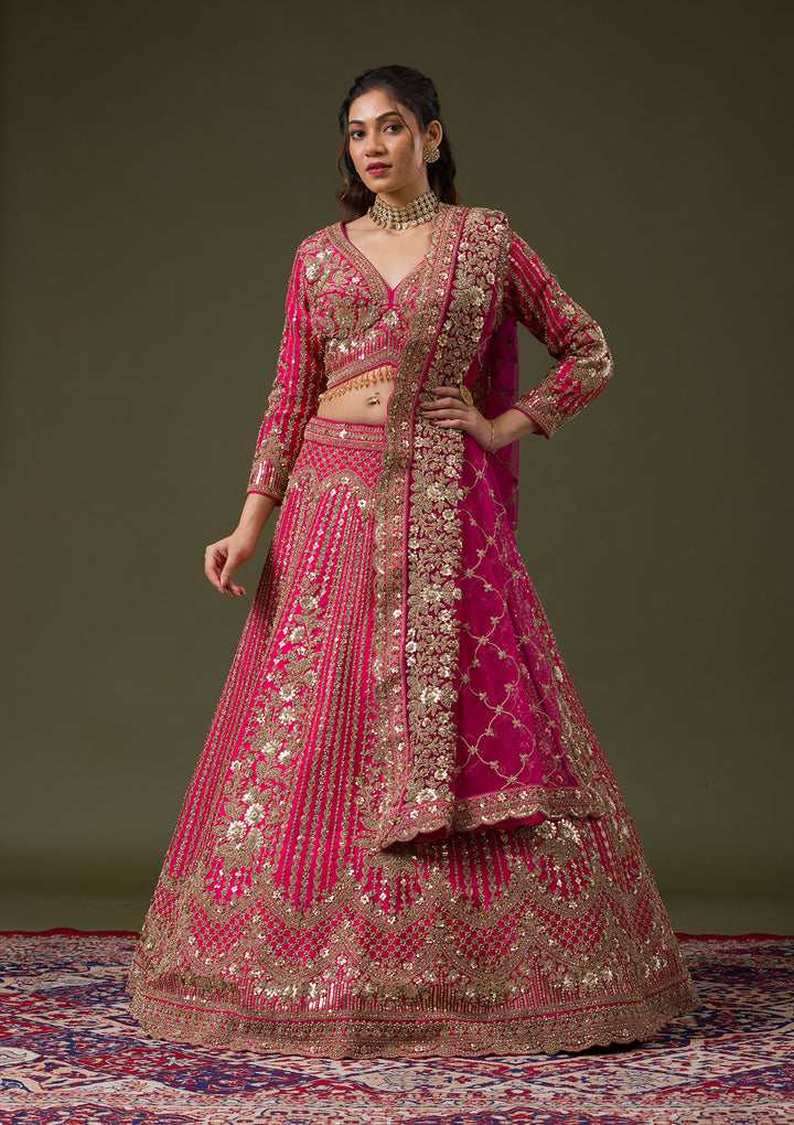 Rani Pink Zariwork Raw Silk Readymade Lehenga