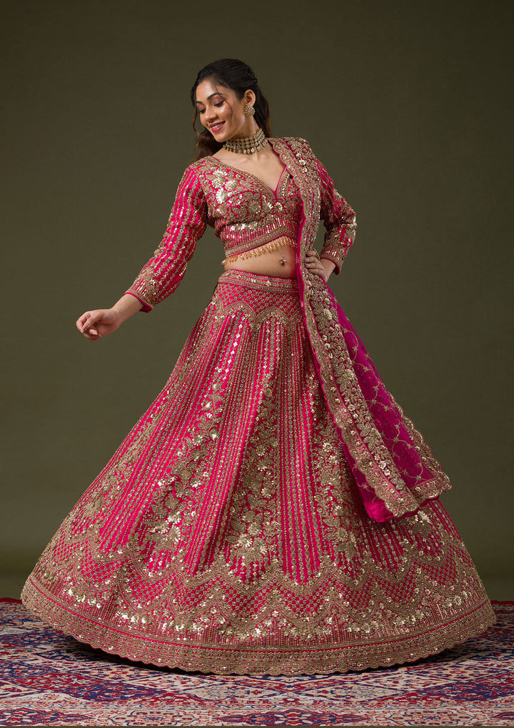 Rani Pink Zariwork Raw Silk Readymade Lehenga