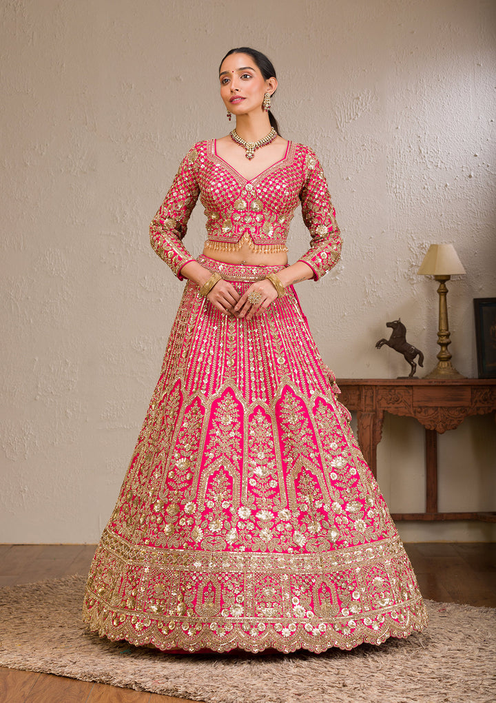 Rani Pink Zariwork Raw Silk Readymade Lehenga