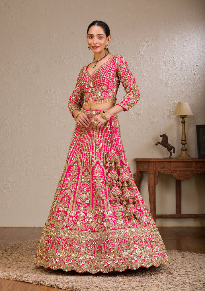 Rani Pink Zariwork Raw Silk Readymade Lehenga