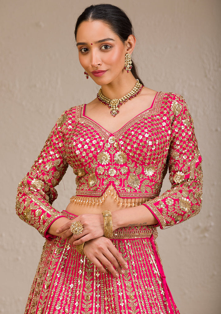 Rani Pink Zariwork Raw Silk Readymade Lehenga