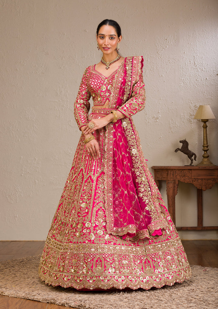 Rani Pink Zariwork Raw Silk Readymade Lehenga