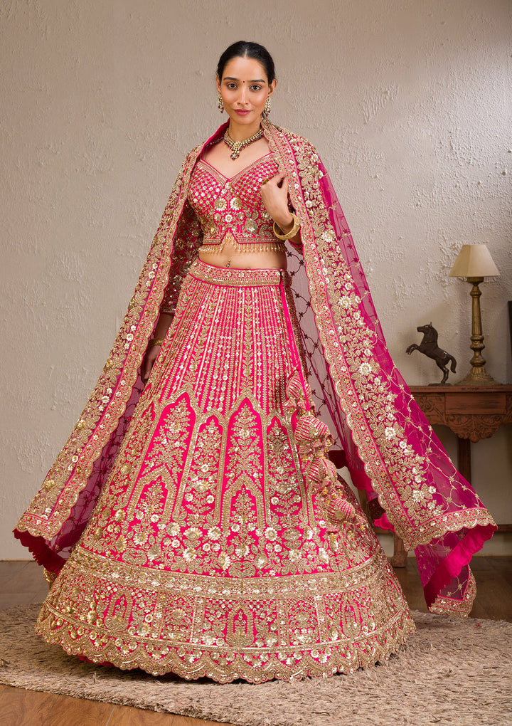 Rani Pink Zariwork Raw Silk Readymade Lehenga