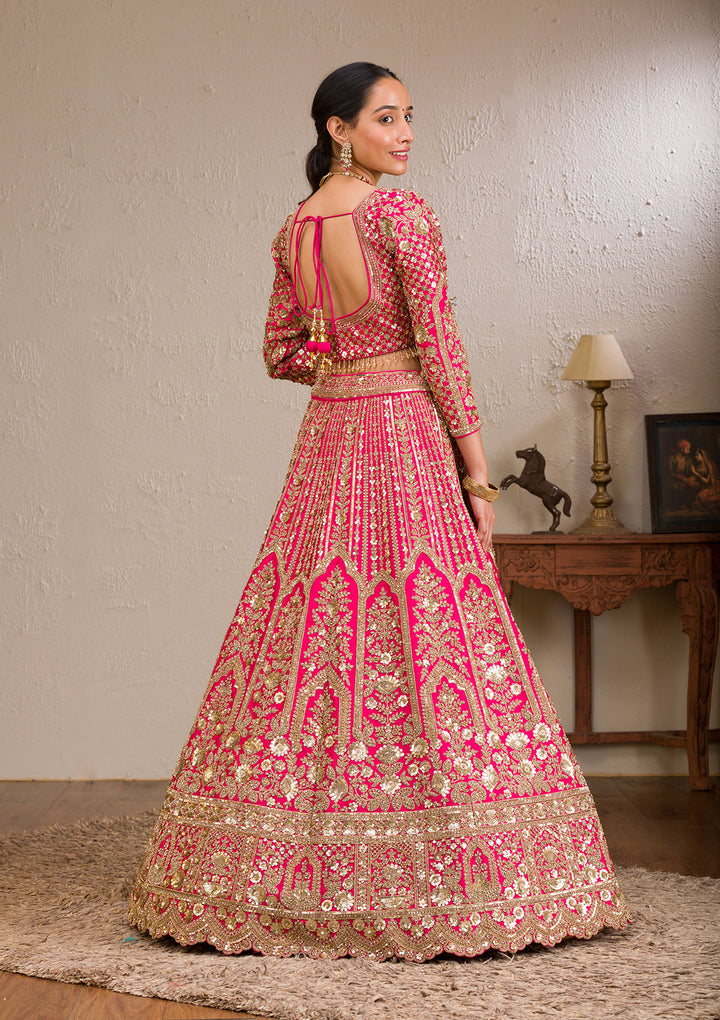 Rani Pink Zariwork Raw Silk Readymade Lehenga