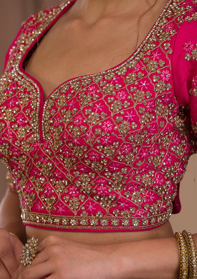 Rani Pink Zariwork Raw Silk Readymade Lehenga