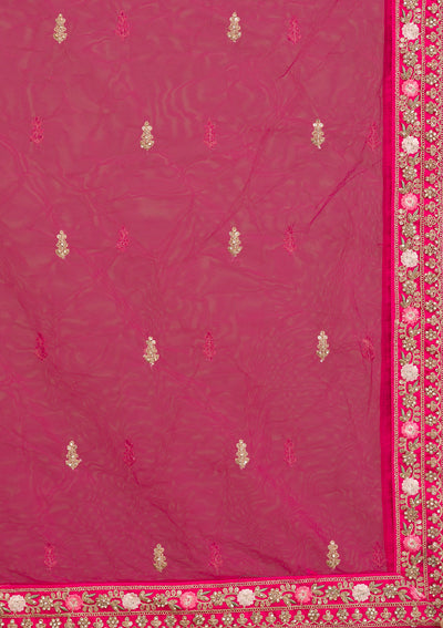 Rani Pink Zariwork Raw Silk Semi Stitched Lehenga