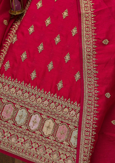 Rani Pink Zariwork Raw Silk Unstitched Salwar Suit