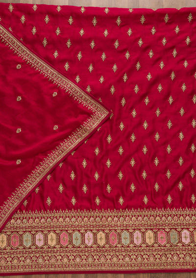 Rani Pink Zariwork Raw Silk Unstitched Salwar Suit