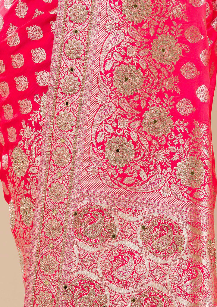 Rani Pink Zariwork Raw Silk Saree