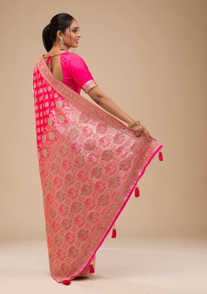 Rani Pink Zariwork Raw Silk Saree