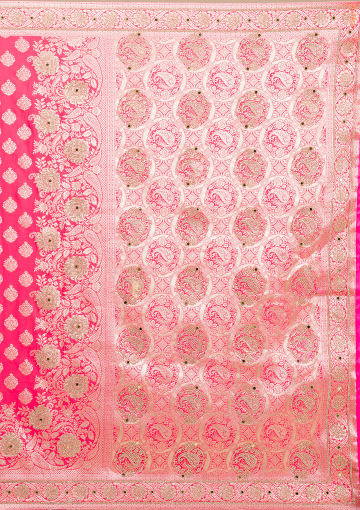 Rani Pink Zariwork Raw Silk Saree