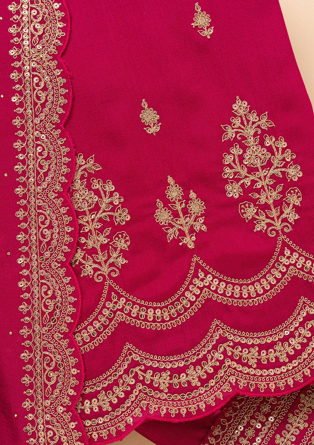 Rani Pink Zariwork Satin Unstitched Salwar Suit