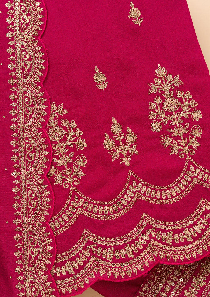 Rani Pink Zariwork Satin Unstitched Salwar Suit