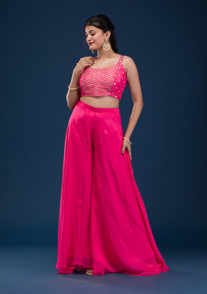 Rani Pink Zariwork Semi Crepe Readymade Salwar Suit