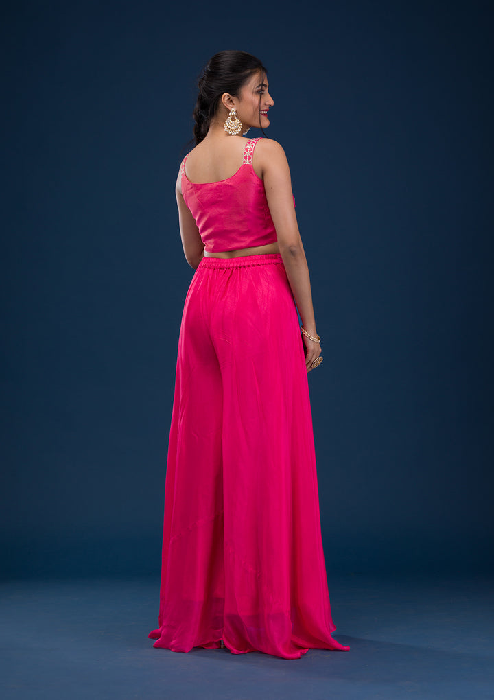 Rani Pink Zariwork Semi Crepe Readymade Salwar Suit
