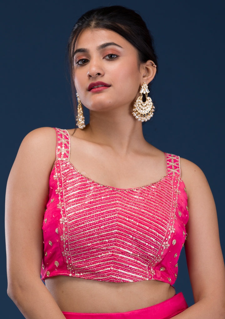 Rani Pink Zariwork Semi Crepe Readymade Salwar Suit