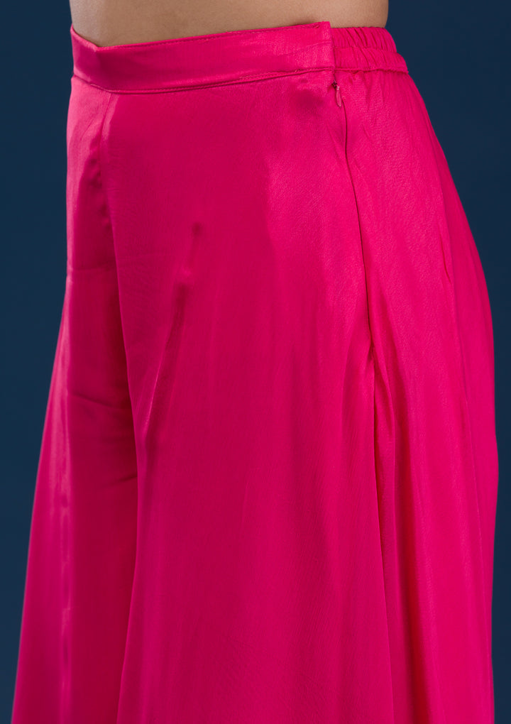 Rani Pink Zariwork Semi Crepe Readymade Salwar Suit