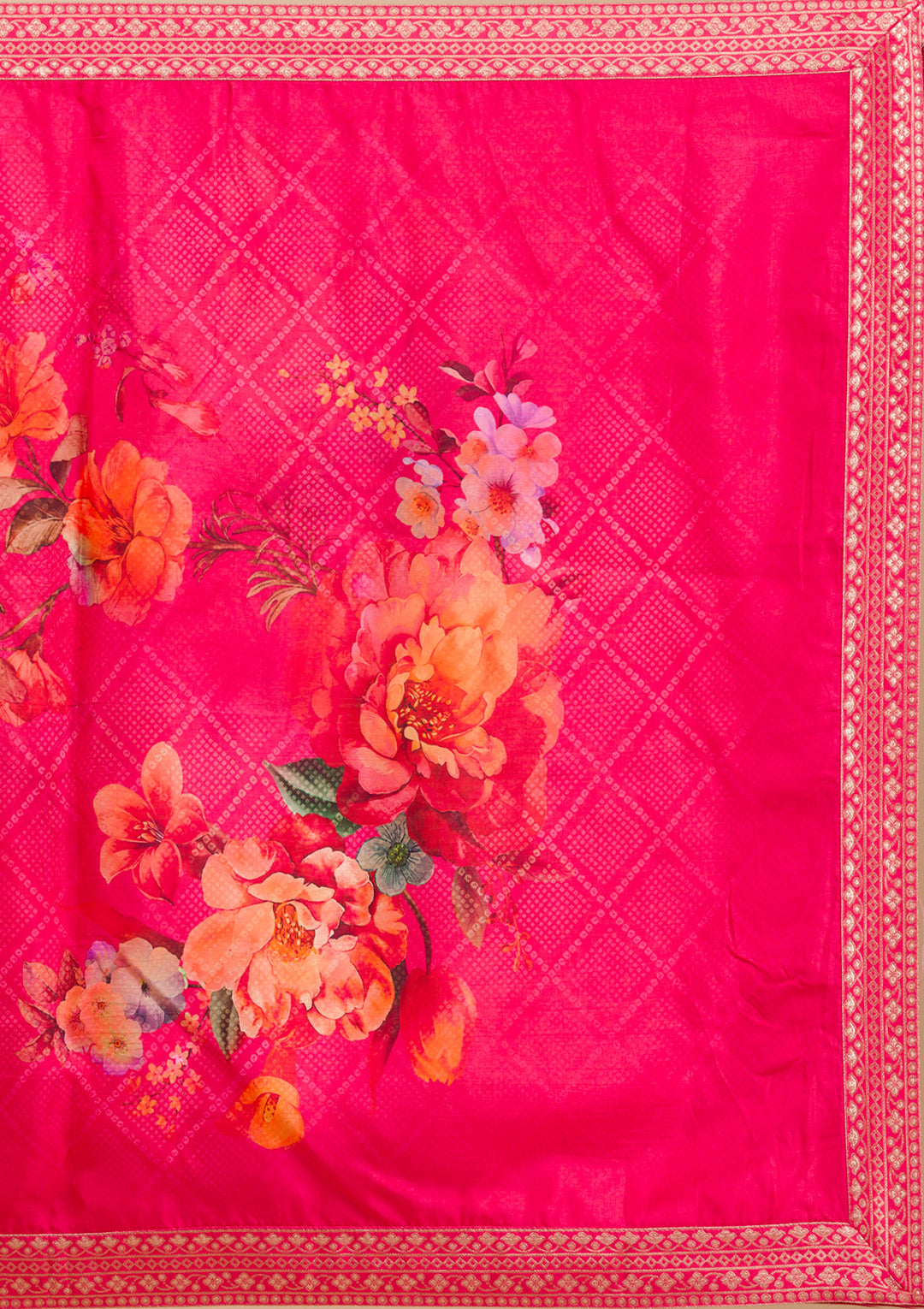 Rani Pink Zariwork Semi Crepe Readymade Salwar Suit