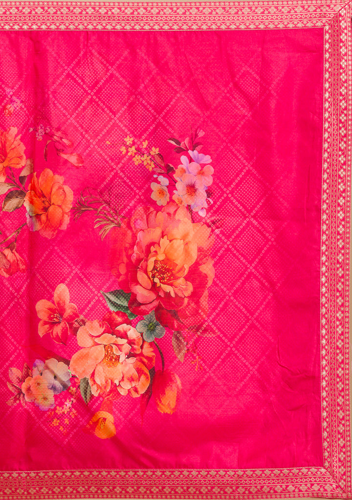 Rani Pink Zariwork Semi Crepe Readymade Salwar Suit