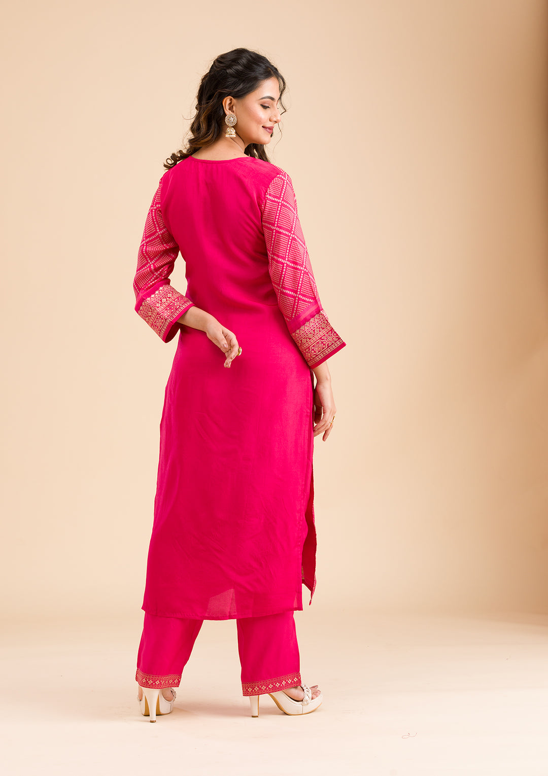 Rani Pink Zariwork Semi Crepe Readymade Salwar Suit
