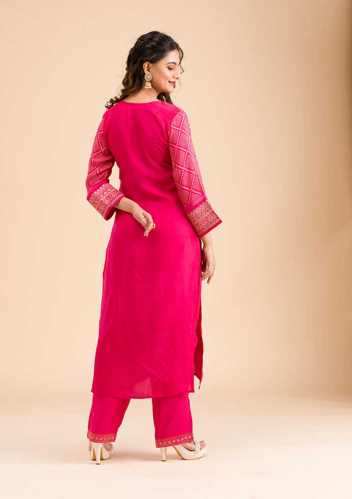 Rani Pink Zariwork Semi Crepe Readymade Salwar Suit