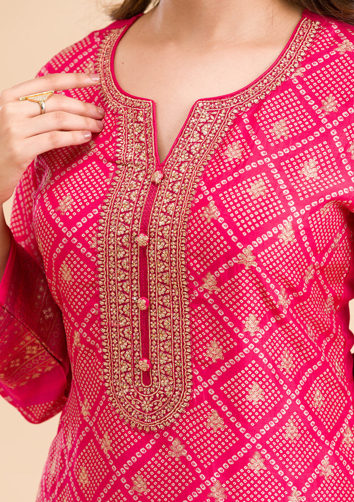 Rani Pink Zariwork Semi Crepe Readymade Salwar Suit