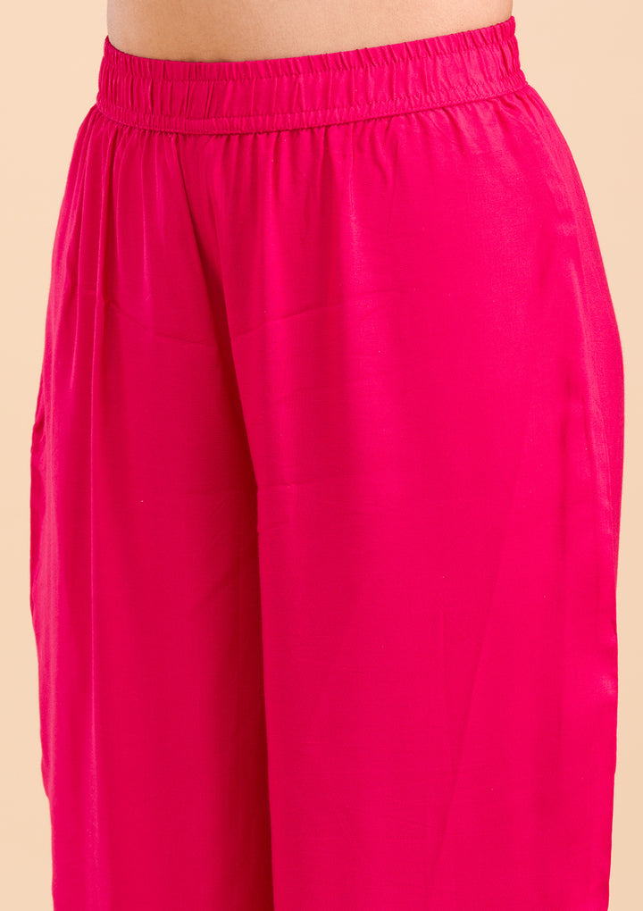 Rani Pink Zariwork Semi Crepe Readymade Salwar Suit