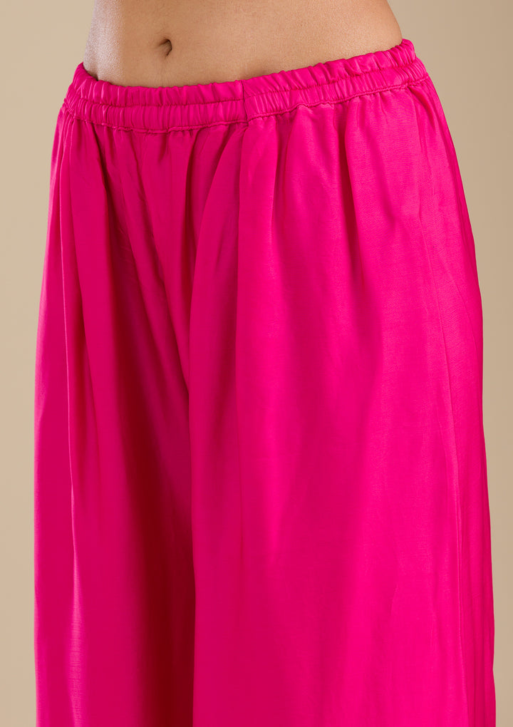 Rani Pink Zariwork Semi Crepe Readymade Salwar Suit