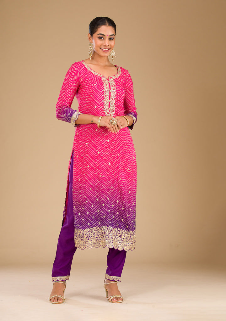 Rani Pink Zariwork Semi Crepe Readymade Salwar Suit