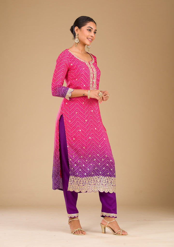 Rani Pink Zariwork Semi Crepe Readymade Salwar Suit