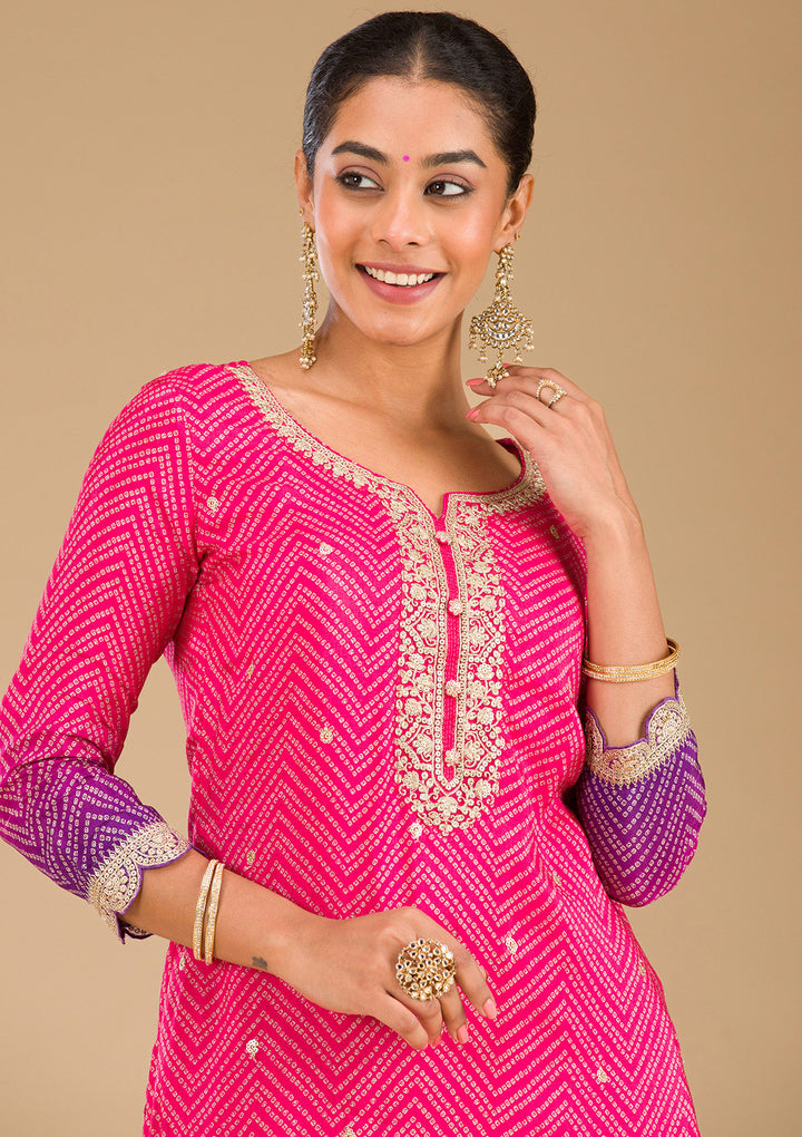 Rani Pink Zariwork Semi Crepe Readymade Salwar Suit