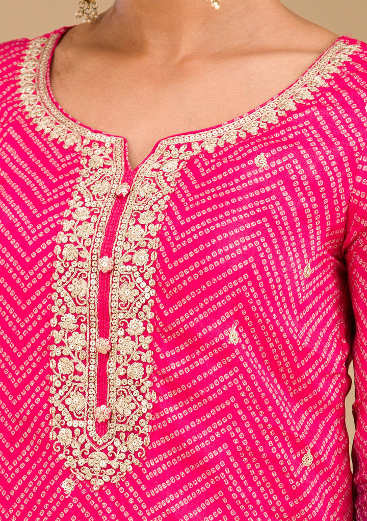Rani Pink Zariwork Semi Crepe Readymade Salwar Suit