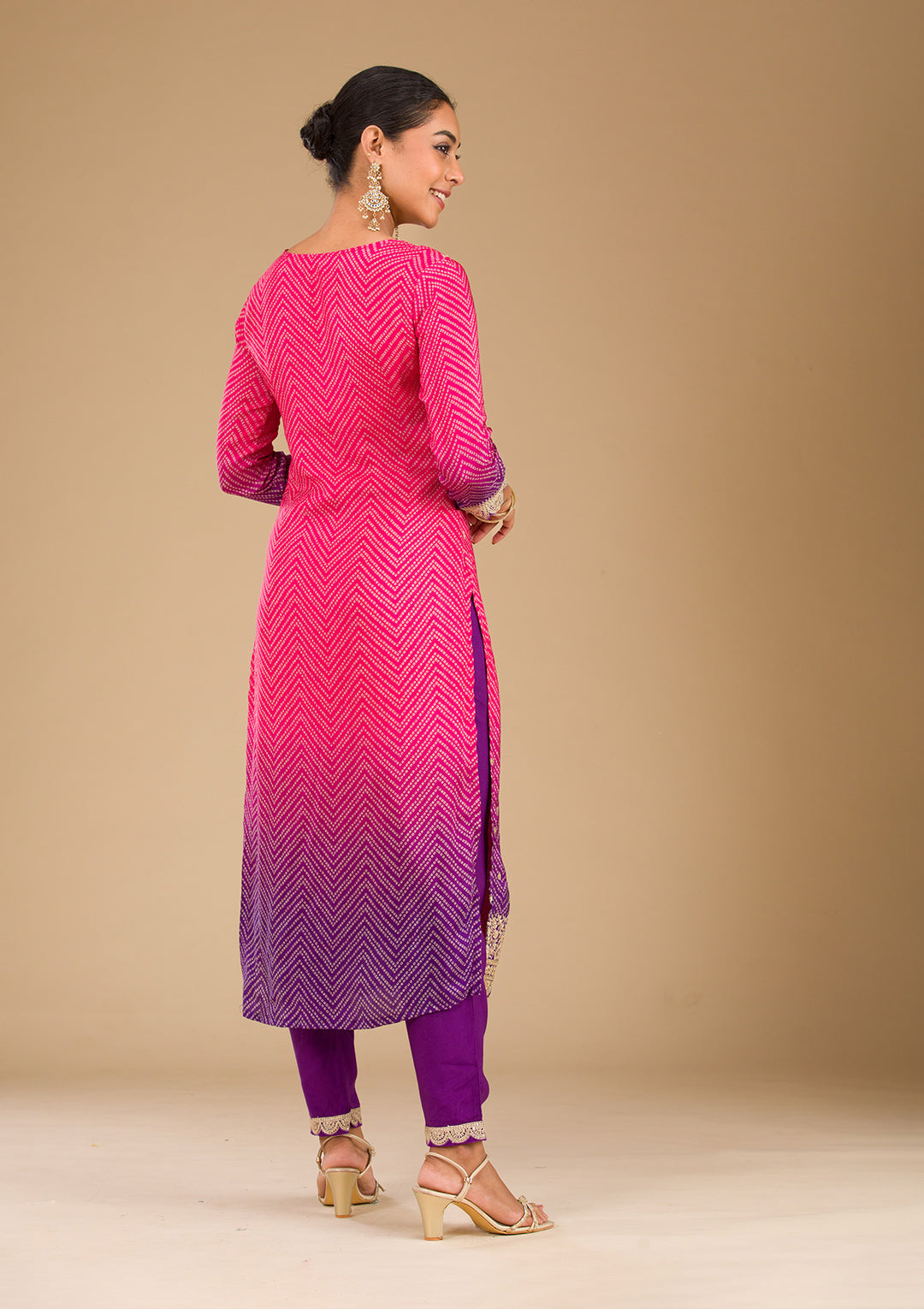 Rani Pink Zariwork Semi Crepe Readymade Salwar Suit