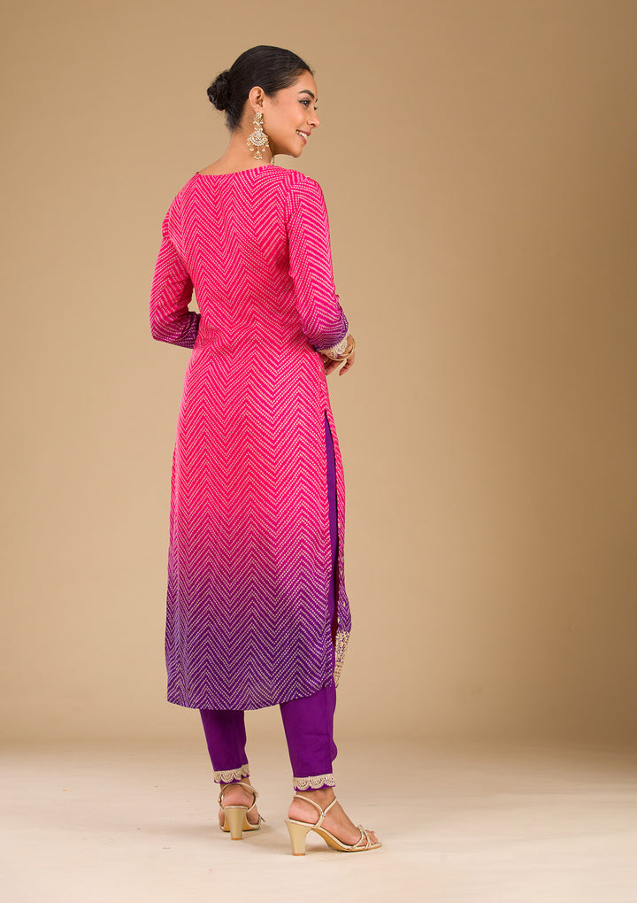 Rani Pink Zariwork Semi Crepe Readymade Salwar Suit