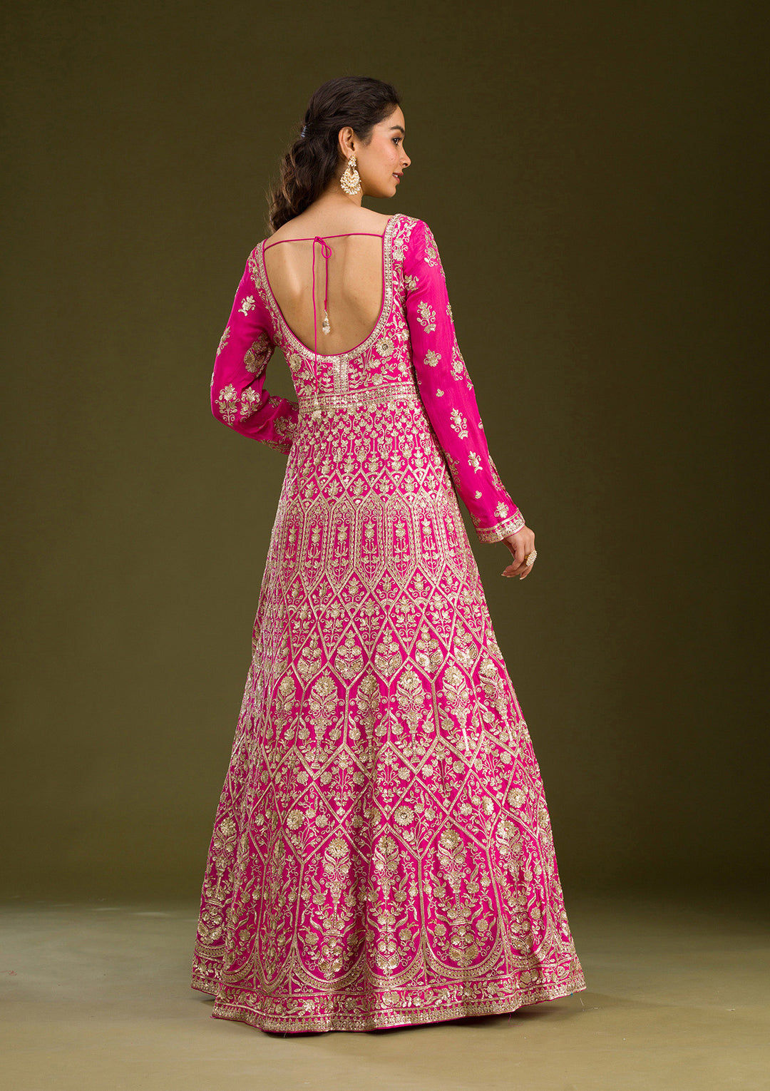 Rani Pink Zariwork Semi Crepe Readymade Salwar Suit