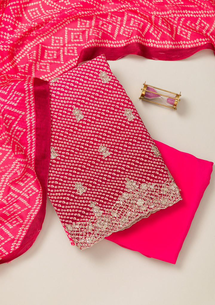 Rani Pink Zariwork Semi Crepe Unstitched Salwar Suit