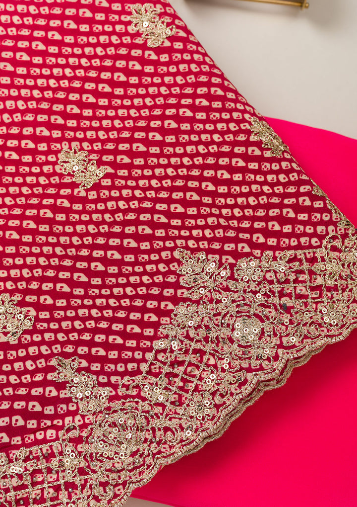 Rani Pink Zariwork Semi Crepe Unstitched Salwar Suit