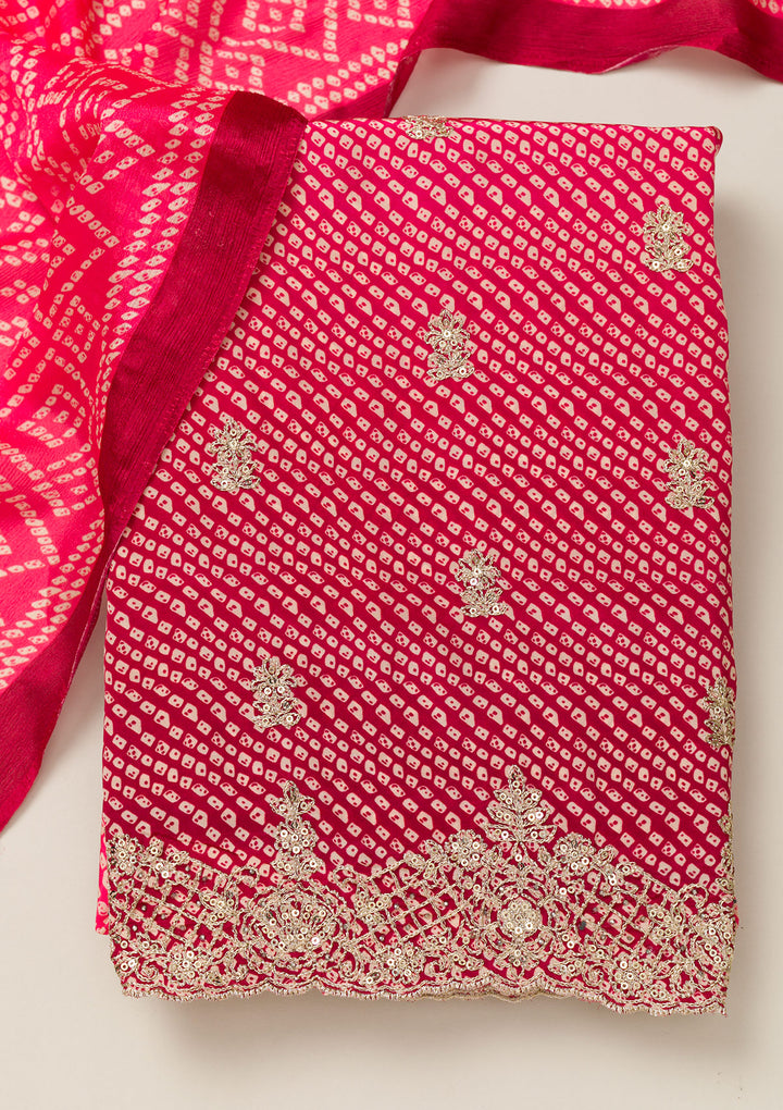 Rani Pink Zariwork Semi Crepe Unstitched Salwar Suit