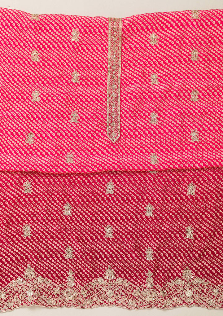 Rani Pink Zariwork Semi Crepe Unstitched Salwar Suit