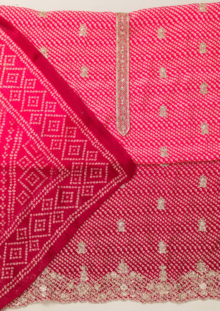 Rani Pink Zariwork Semi Crepe Unstitched Salwar Suit