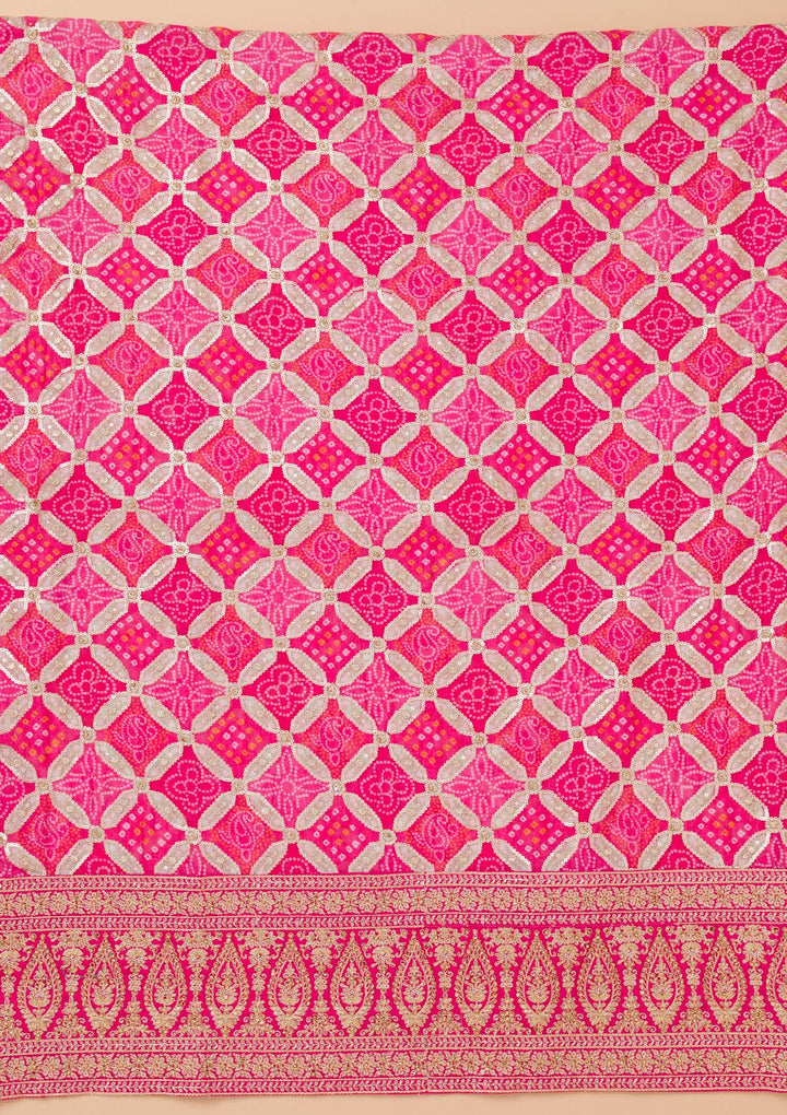 Rani Pink Zariwork Semi Crepe Unstitched Salwar Suit