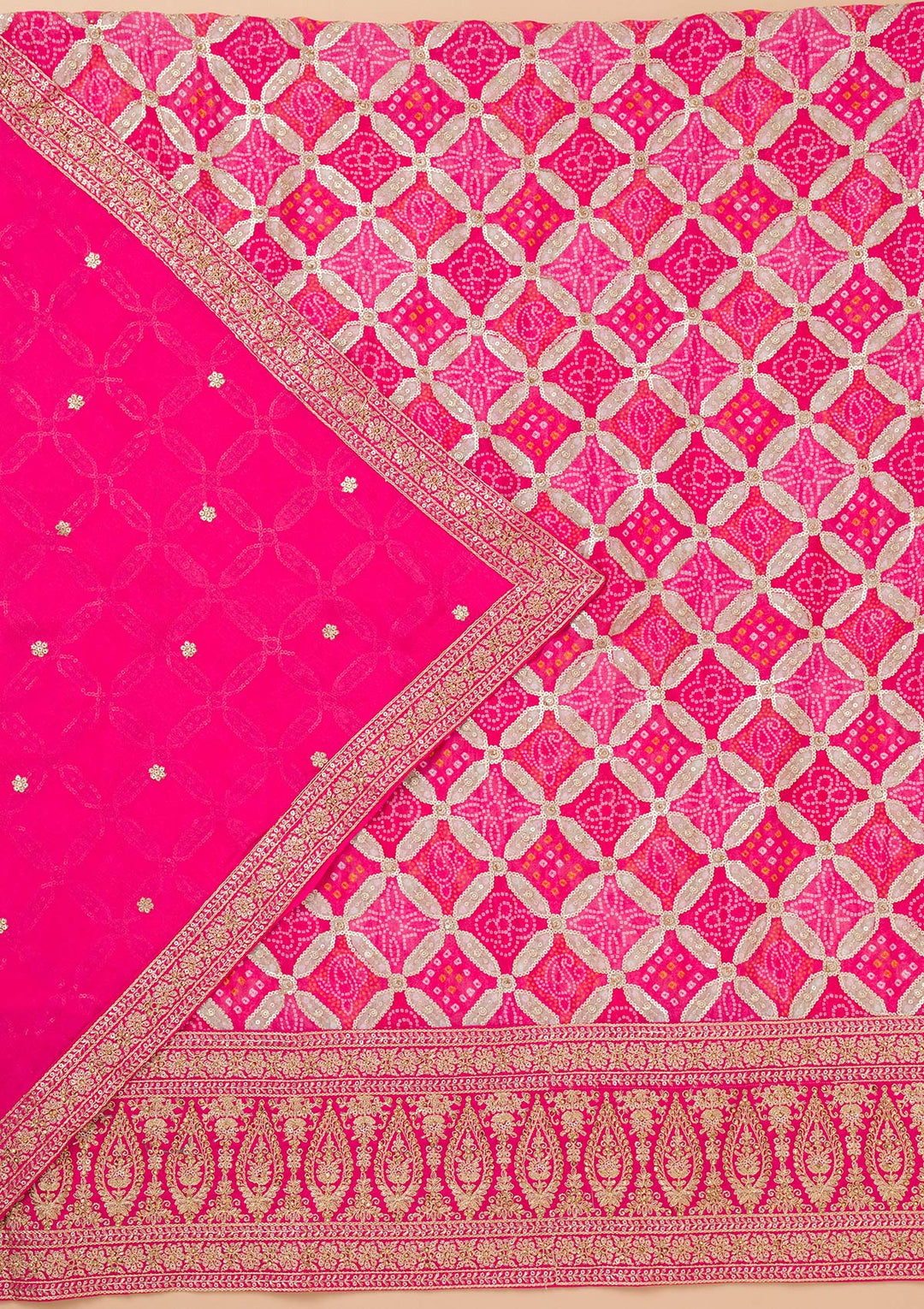 Rani Pink Zariwork Semi Crepe Unstitched Salwar Suit